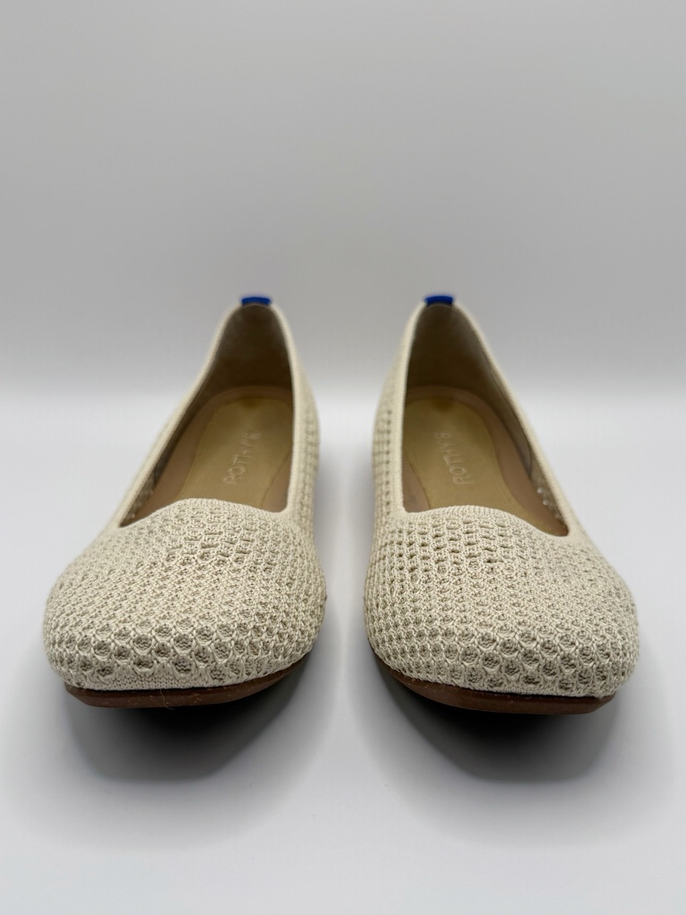 Rothy's The Max Square Off White Mesh Ballet Flats Ivory Perforated Knit Shoes 8 - Picture 7 of 14